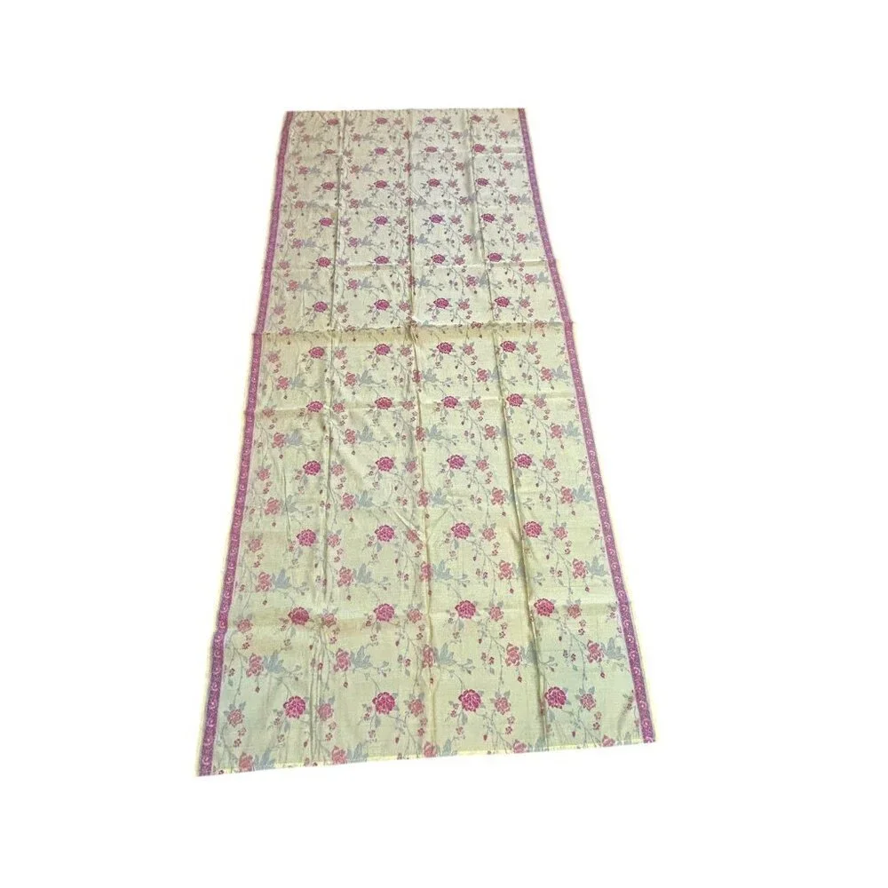 Melange Ethnic Indian Block Print Gold Floral Semi Sheer Tablecloth 95